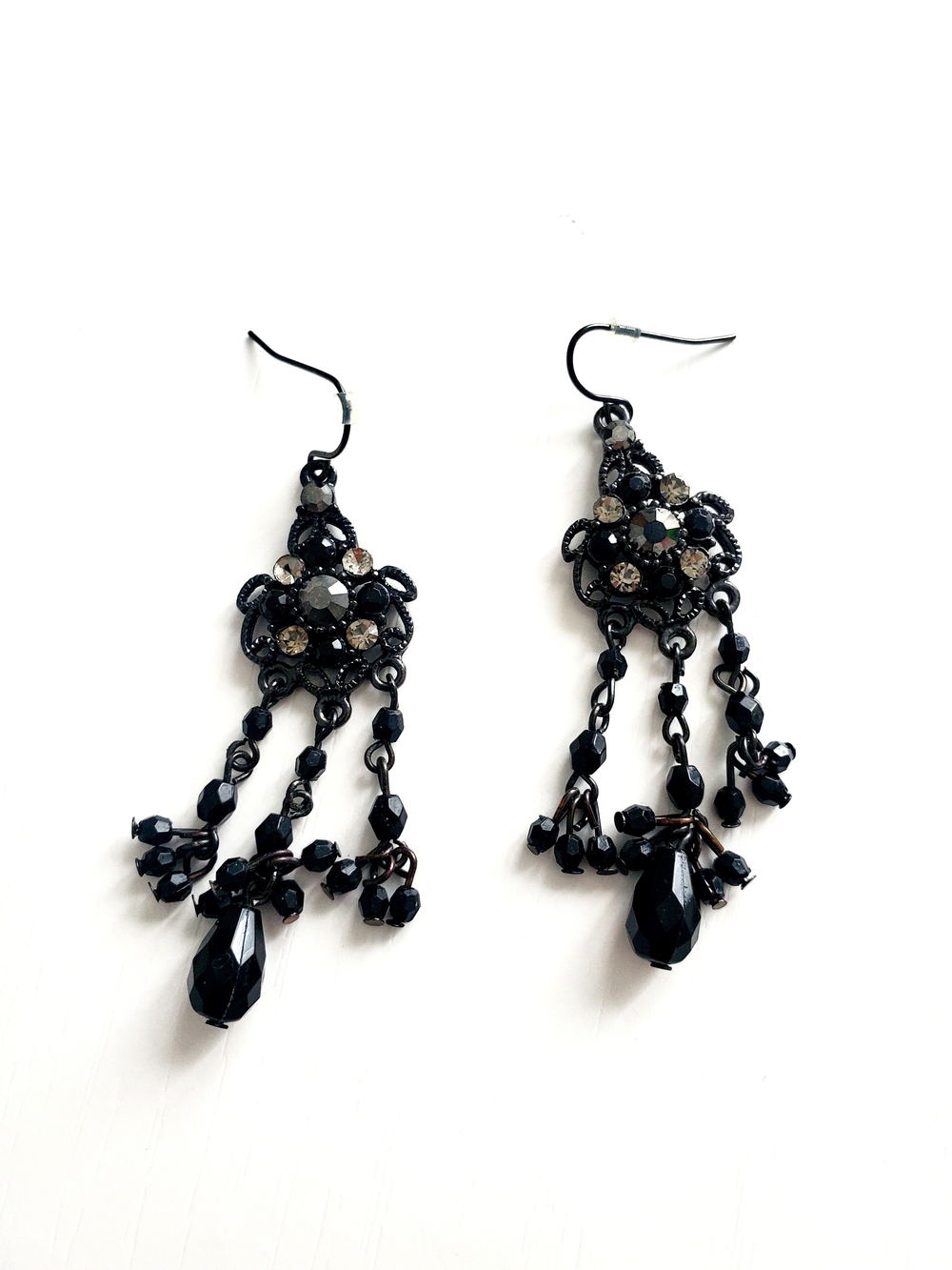 Black Crystal Chandelier Drop Earrings